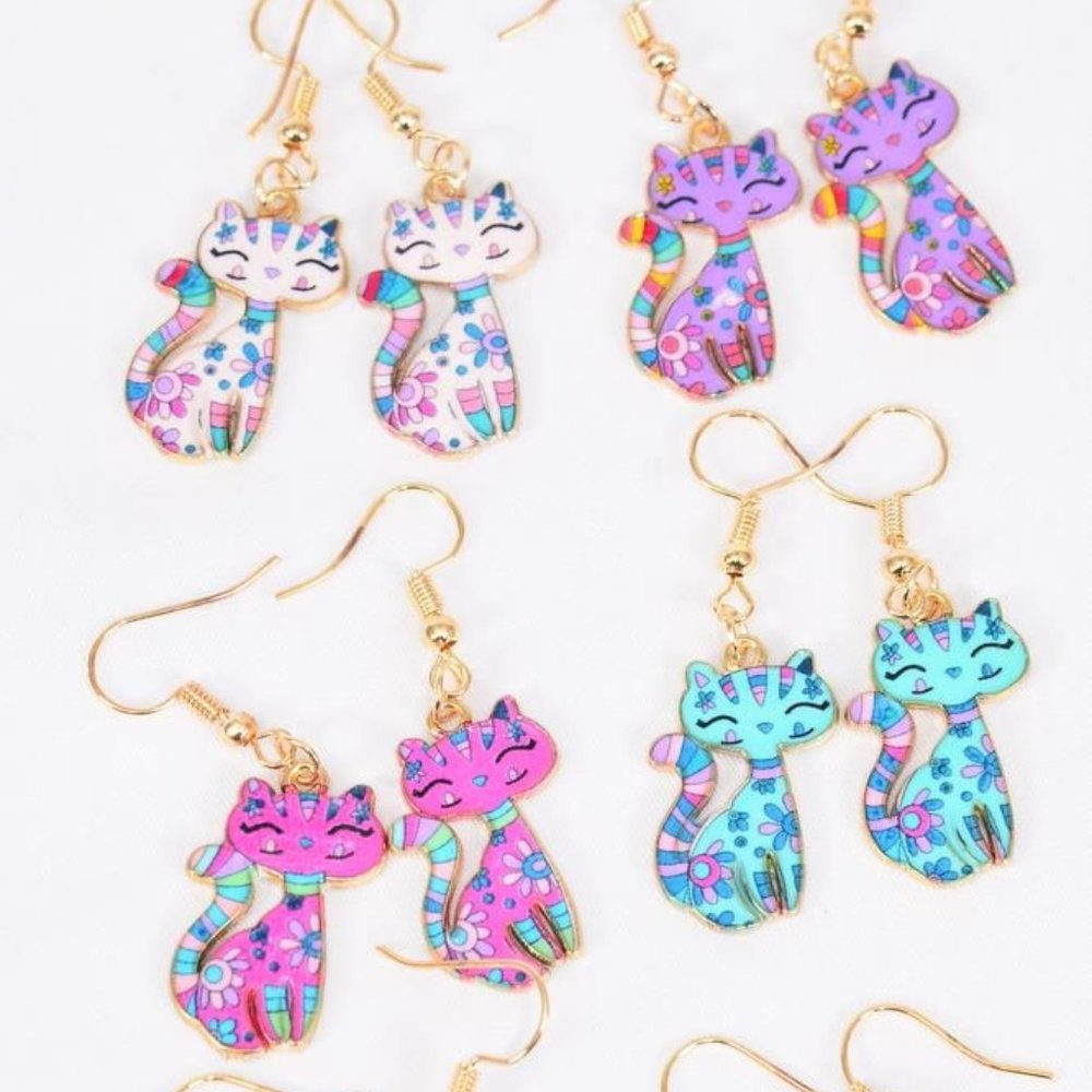 Calico Kitty Cat Earrings - Four Pairs NEW